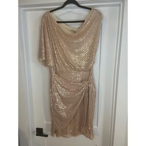 NEW Grace Karin Womens Sequin One Shoulder Wrap Cocktail Dress Rose Gold XL